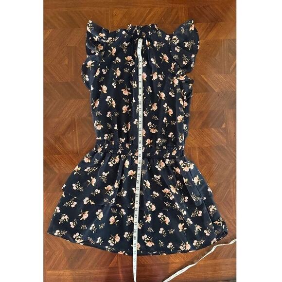 1.STATE Navy Floral Ruffle Mini Dress XS Smocked Waist Layered Hem - Picture 7 of 13